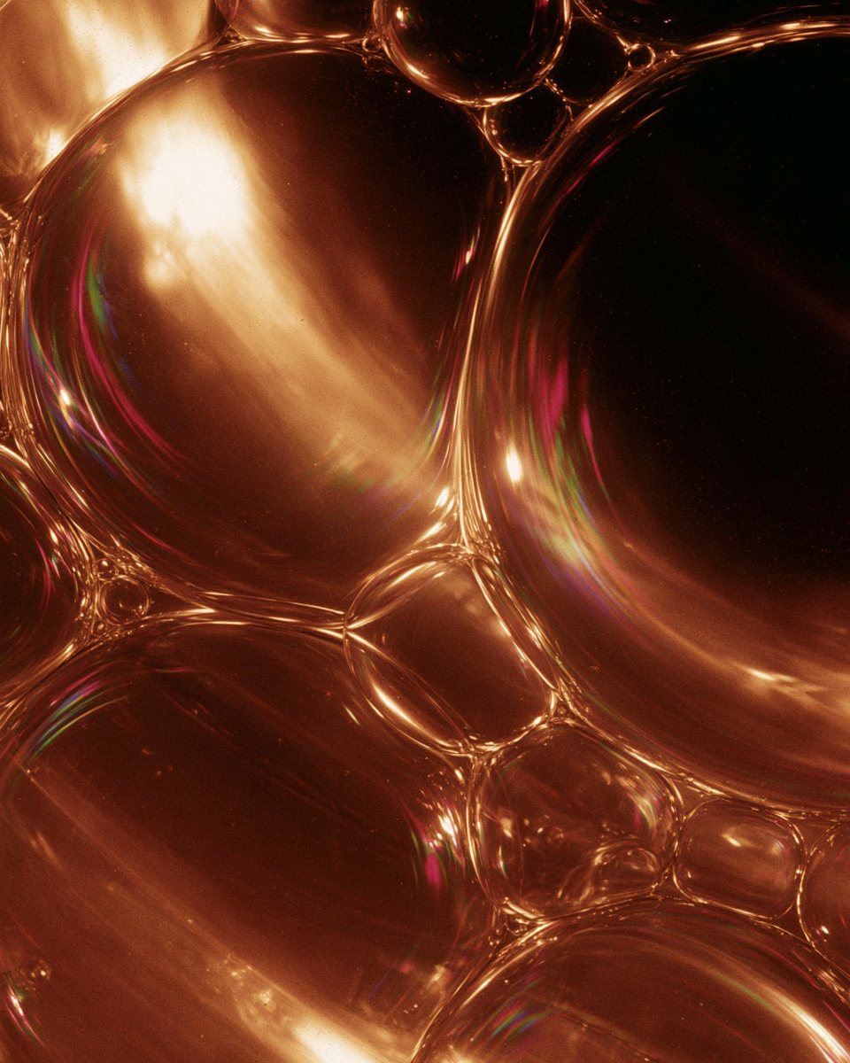 Overlapping phospholipid bubbles with fine iridescent membranes